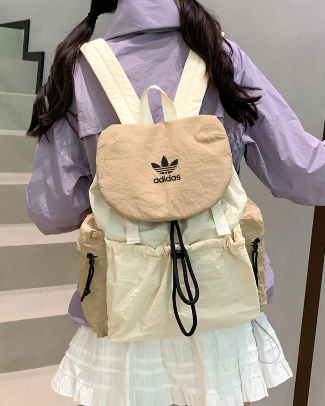 Adidas Trefoil Utility Drawstring Backpack (Beige/Off-White)