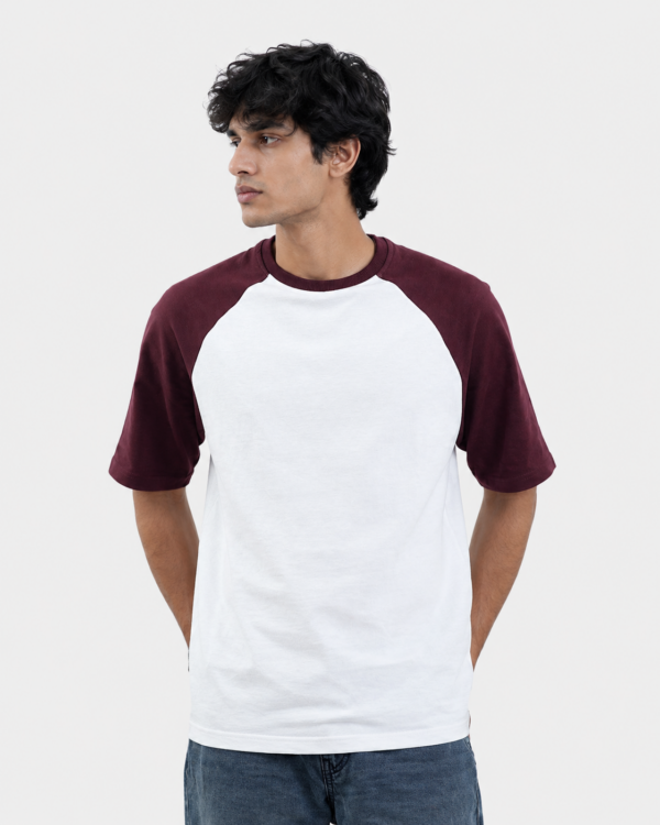 Regular fit Raglan T-Shirt (White & Maroon)