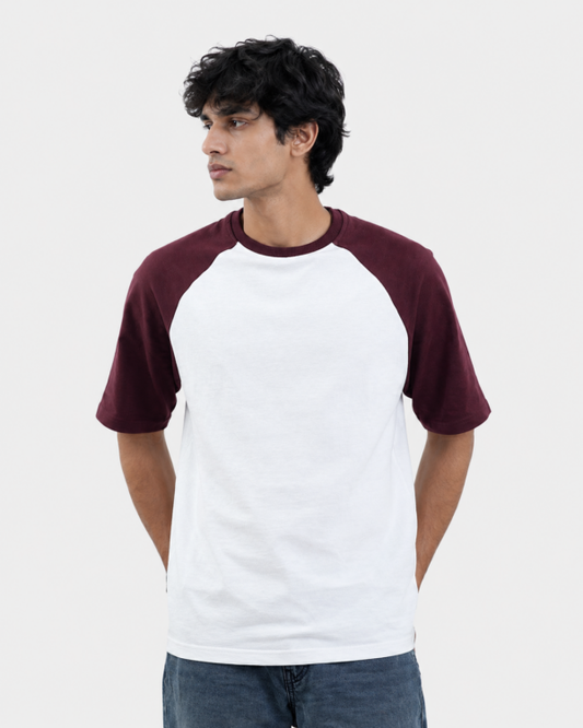 Regular fit Raglan T-Shirt (White & Maroon)