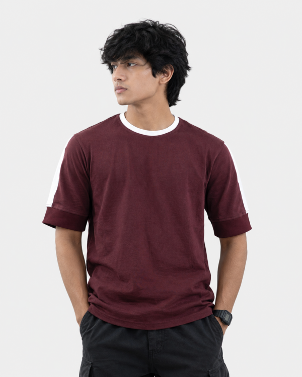 Regular fit drop sleeve Maroon T-Shirt