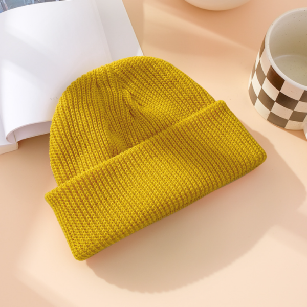 Unisex Ribbed Knitted Cuffed Winter Beanie – Yellow