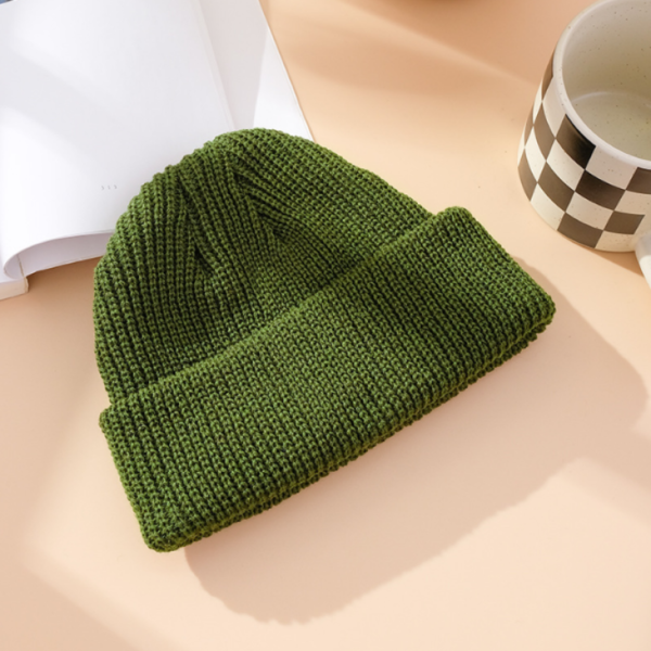 Unisex Ribbed Knitted Cuffed Winter Beanie – Olive
