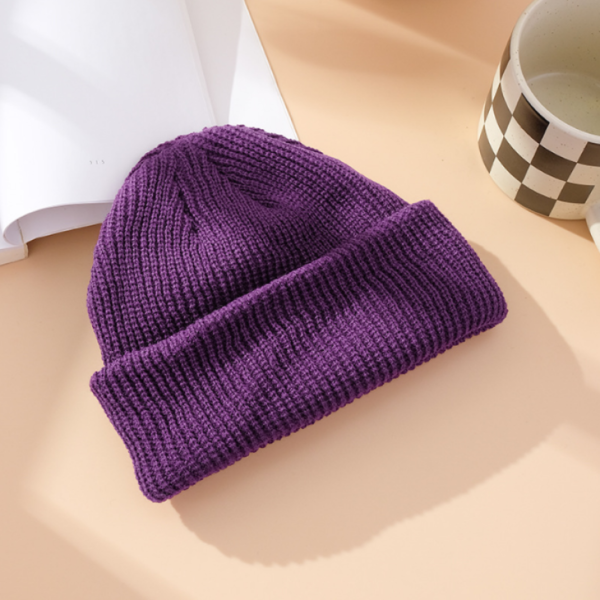 Unisex Ribbed Knitted Cuffed Winter Beanie – Purple